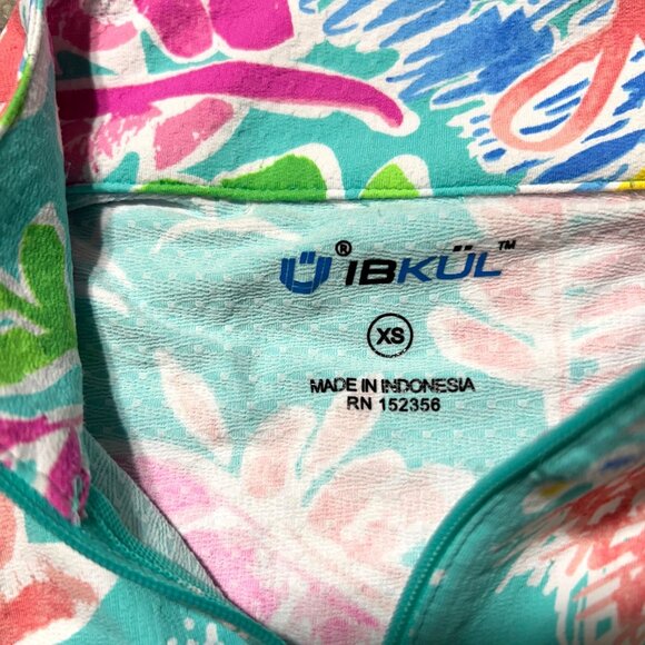 IBKUL Womens XS Tropical Print Half-Zip Short Sleeve Shirt Multicolor - Picture 3 of 7